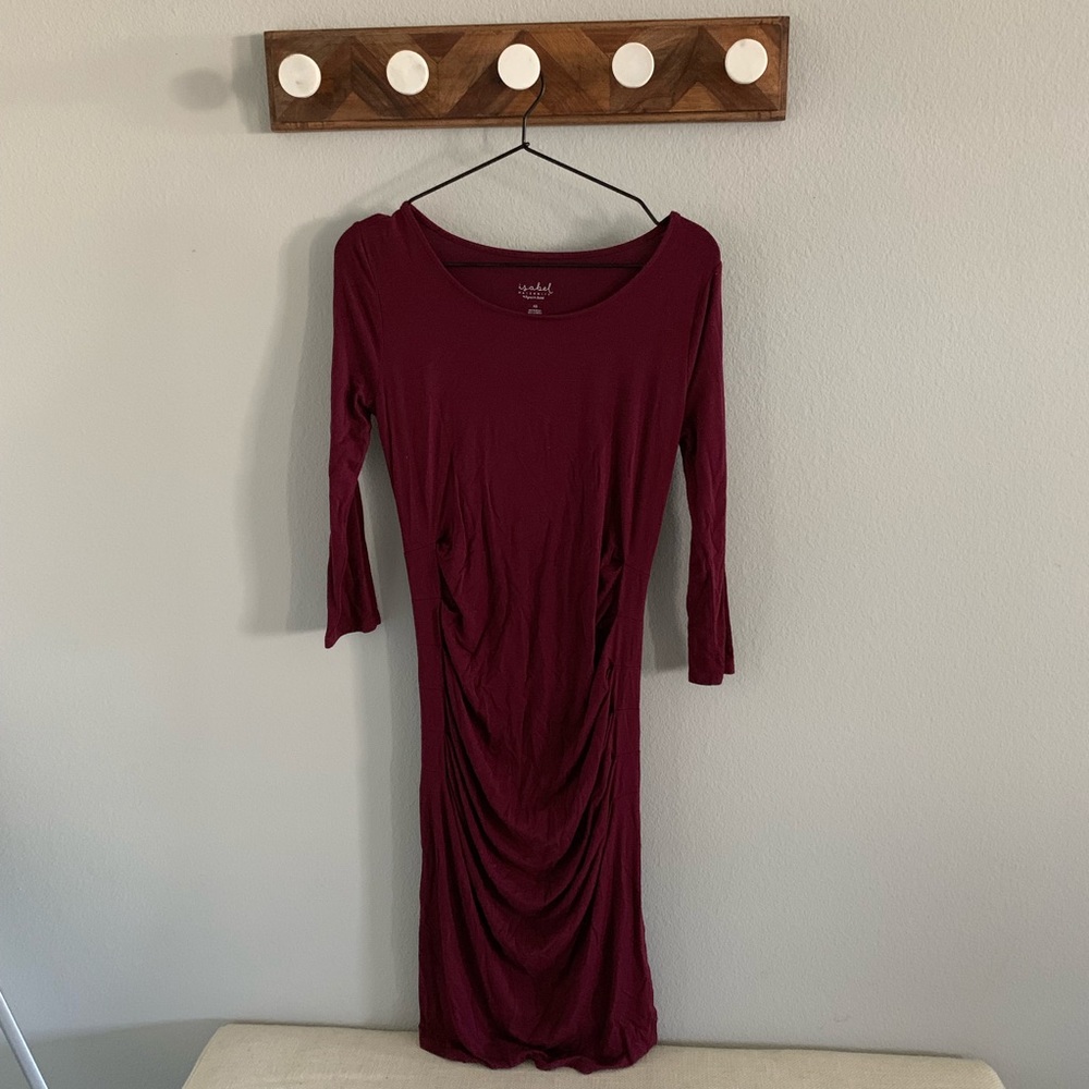 3/4 Sleeve Burgundy Maternity Dress